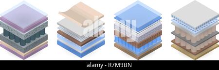 Matratze Layer Icon Set, isometrische Stil Stock Vektor