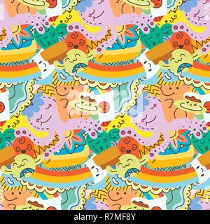 Lustige doodle Monster auf nahtlose Muster für Drucke, Karten, Designs und Malbücher. Vector Illustration Stock Vektor
