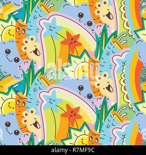 Lustige doodle Monster auf nahtlose Muster für Drucke, Karten, Designs und Malbücher. Vector Illustration Stock Vektor