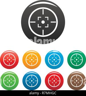 Gun Ziel Icons Set 9 Farbe Vektor isoliert auf Weiss für jedes Design Stock Vektor