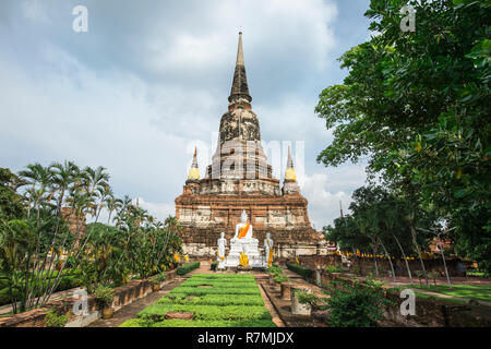 Buddha Statuen vor der Stupa im Wat Yai Chai Mongkhon, Ayutthaya, Thailand Stockfoto