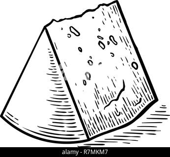 Hand gezeichnet Vektor Skizze Stück Käse. Schwarz und Weiß vintage Abbildung. Isoliertes Objekt auf weißem Hintergrund Abbildung Stock Vektor