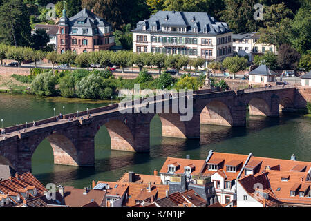 Blick auf die Altstadt von Heidelberg, Neckar, alte Brücke, Neckar Stockfoto