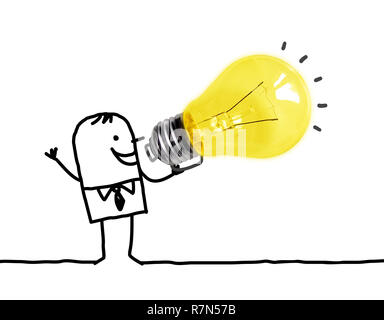 Hand Cartoon Mann mit einem großen Glühlampe als Loudhailer gezeichnet Stockfoto