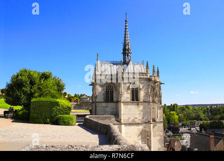 St. Hubertus Kapelle, Leonardo-da-Vinci-Grab im Chateau de Amboise mittelalterlichen Burg, Loire Tal, Frankreich. Weltkulturerbe der UNESCO Stockfoto