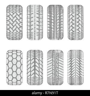 Satz von acht Schwarze Auto reifen Titel mit Punkten Stock Vektor