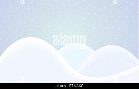 Cartoon Illustration der Winterlandschaft mit drei Hügeln unter einem Himmel mit fallendem Schnee-Vektor Stock Vektor