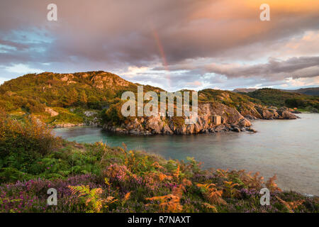 Letzte Licht an Ardtoe, Ardnamurchan, an der Westküste von Schottland. Stockfoto