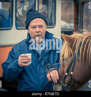 Portrait von isländischen Bauer, Landmannalaugar Central Highlands, Island Stockfoto