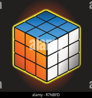 Vektor isometrische Darstellung einen Rubik's Cube. Auf dunklem Hintergrund isoliert Stock Vektor