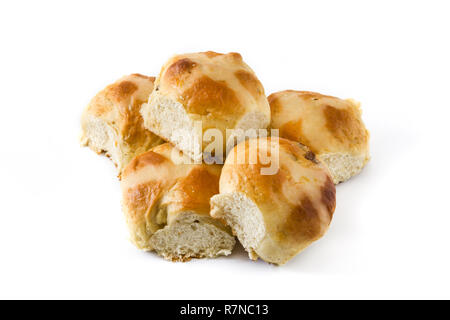 Schöne traditionelle Ostern Hot Cross Buns auf weißem Hintergrund Stockfoto