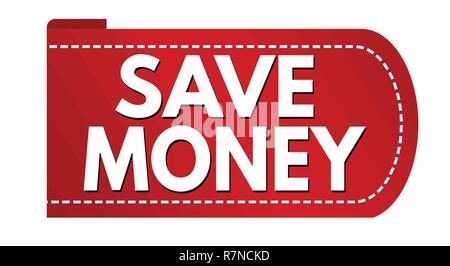 Sparen Sie Geld Banner Design auf weißem Hintergrund, Vector Illustration Stock Vektor