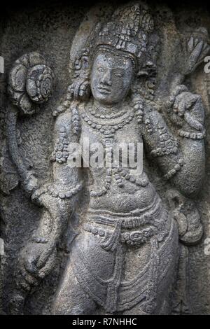 Indonesien, Java, Prambanan, Stein der Gottheit der Skulptur auf einem Tempel Hindu als Weltkulturerbe der UNESCO Stockfoto