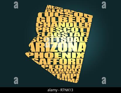 Wort Wolke Karte von Arizona State Stockfoto