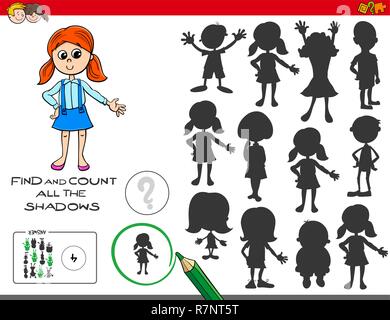 Cartoon Illustration des Findens und die Schatten Lernspiel Zählen für Kinder Stock Vektor