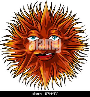 Sonne mit Gesicht im ethnischen Stil. Astrologische Symbol. Abstraktes Bild des Planeten. Tribal Print, Tattoo. Stock Vektor