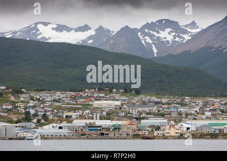 Argentinien, in der Provinz Tierra del Fuego, Ushuaia, die Stadt gilt als die südlichste der Welt, mit Blick auf Ushuaïa, der Gletscher und den Beagle Kanal Stockfoto