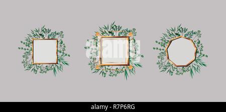 Satz von Geometrien golden Frames und Blätter Stock Vektor