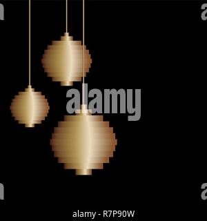 Vektor golden drei Pixel kunst Christmas tree Ball Spielzeug. Minimalismus Design. Weihnachten Hintergrund, Grußkarten für das Neue Jahr Stock Vektor