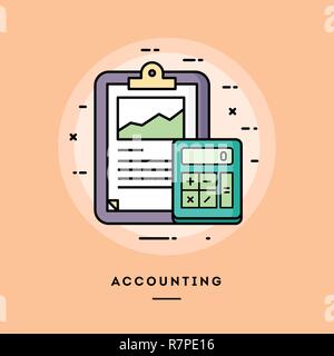 Buchhaltung, flachen Design eine dünne Linie Banner, Nutzung für e-Mail-Newsletter, Werbebanner, Überschriften, Blog Posts, Drucken und mehr. Vector Illustration. Stock Vektor