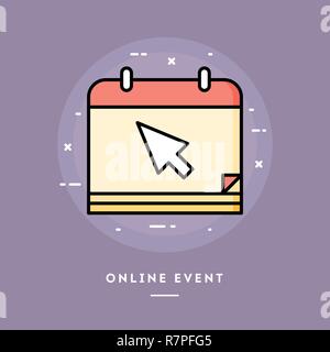 Online Event, flache Bauform dünne Linie Banner. Stock Vektor
