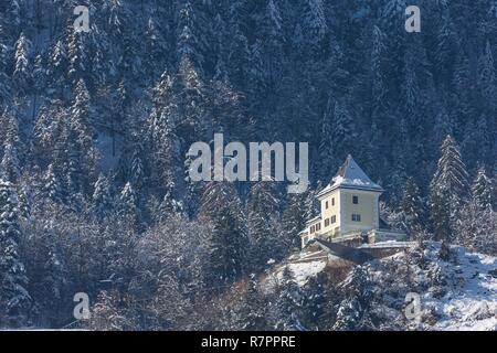 Österreich, Oberösterreich, Salzkammergut, als Weltkulturerbe von der UNESCO, Hallstatt Stadt, Ankunft der Standseilbahn aufgeführt Stockfoto