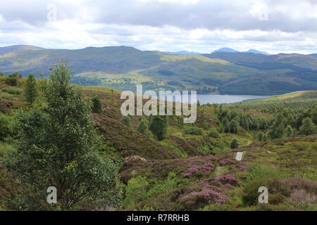Blick auf den Loch Tay vom Edramucky Trail in Ben Lawers National Nature Reserve, in Perthshire in Schottland. Stockfoto