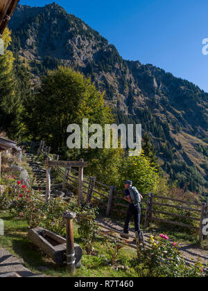 Wanderer, Leiter Alm, Algund bei Meran, Region Süd Tyrol-Bolzano, Italien, Europa Stockfoto