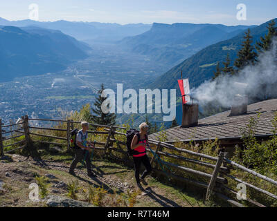 Wanderer, Leiter Alm, Algund bei Meran, Region Süd Tyrol-Bolzano, Italien, Europa Stockfoto