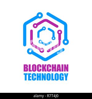 Blockchain Technologie Symbol. Vektor smart Vertrag block Symbol. Dezentrale Transaktionen Logo Design. Crypto Währungen Netzwerk Schriftzug. Stock Vektor