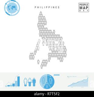 Philippinen Menschen auf das Symbol Karte. Leute in der Form einer Karte von Philippinen. Stilisierte Silhouette der Philippinen. Bevölkerungswachstum und Überalterung Infogr Stock Vektor