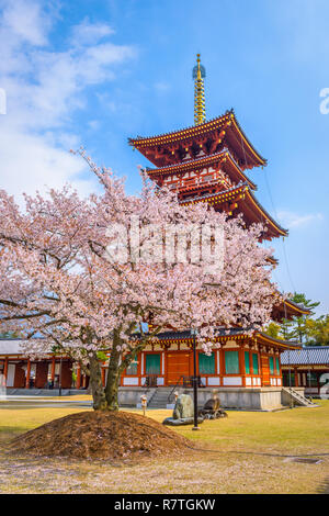 Nara, Japan die Pagode der Yakushi-Ji-Tempel. Stockfoto