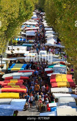 Frankreich, Var, Dracenie, Lorgues, Boulevard de la Republique, der Markt Stockfoto