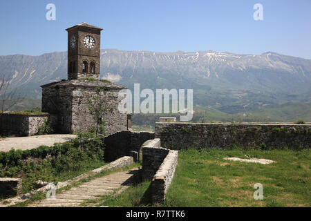 Turm der Festung, Gjirokaster, Gjirokastër County, Albanien Stockfoto