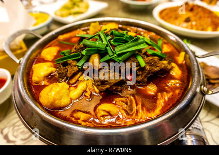 Traditionelle Chinesische geschmortem Rindfleisch mit Gemüse in eine rote Suppe Stockfoto