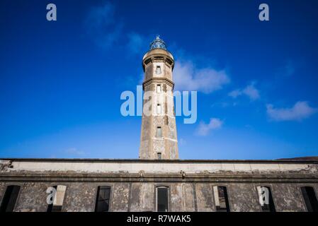 Portugal, Azoren, Faial Island, Capelinhos, Capelinhos Vulkanausbruch Website, Leuchtturm Stockfoto