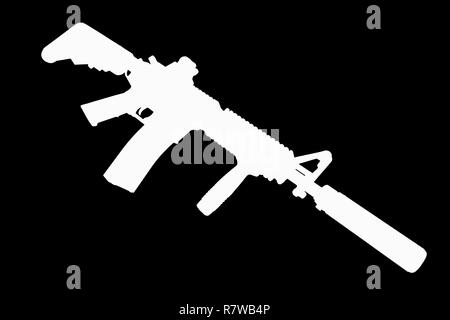 M4 mit Suppressordiode - Special forces Gewehr schwarze Silhouette Stockfoto