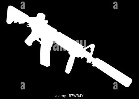 M4 mit Suppressordiode - Special forces Gewehr schwarze Silhouette Stockfoto