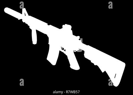 M4 mit Suppressordiode - Special forces Gewehr schwarze Silhouette Stockfoto