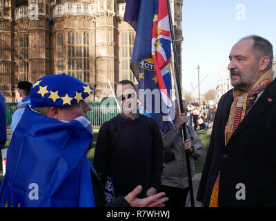 London, Großbritannien. 11. Dezember, 2018. Pro-verlassen und Abstimmung unterstützer Debatte Miteinander während der Proteste außerhalb des Houses of Parliament in Westminster, London. Credit: Ben Slater/Alamy leben Nachrichten Stockfoto