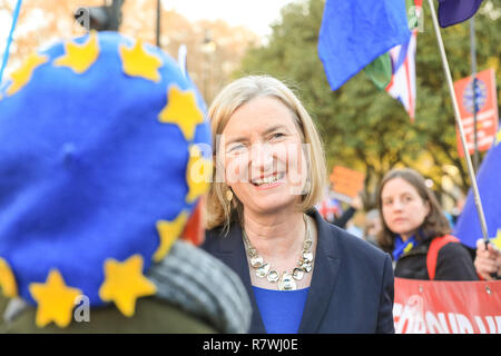 Westminster, London, 11. Dezember 2018. Sarah Wollaston, Konservative MP für Totnes, Chats zu Anti-Brexit Demonstranten in Westminster. Credit: Imageplotter Nachrichten und Sport/Alamy leben Nachrichten Stockfoto