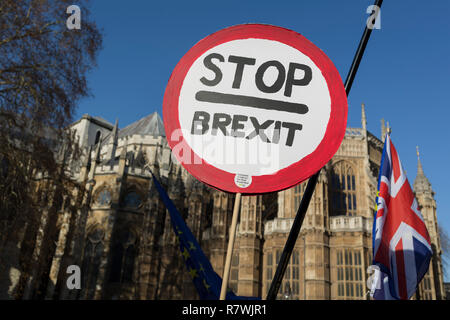 London, Großbritannien, 11. Dezember 2018: Als Premierminister Theresa May Touren europäischen Hauptstädten hofft Führungspersönlichkeiten zu überzeugen, nehmen einen neuen Brexit (nach Ihrer Stornierung einer parlamentarischen Abstimmung), Pro-EU und Remainers Brexiteers Protest gegenüber dem Parlament, am 11. Dezember 2018 in London, England. Foto von Richard Baker/Alamy leben Nachrichten Stockfoto