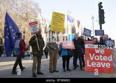 London, Großbritannien. 11 Dez, 2018. Die Demonstranten vor dem Parlamentsgebäude in London, Großbritannien, am Dez. 11, 2018. Der britische Premierminister Theresa Mai ihre Sendung Dienstag zu Ihrem Brexit befassen sich mit einer Runde von Treffen mit der Europäischen Union (EU) die Staats- und Regierungschefs zu retten versuchen. Quelle: Tim Irland/Xinhua/Alamy leben Nachrichten Stockfoto