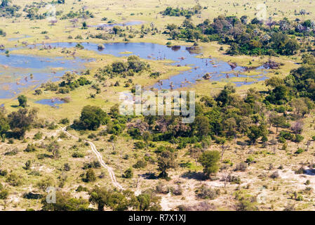 Luftbild an der malerischen Blick auf den Okavango Delta, Botswana. Stockfoto