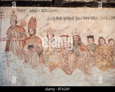 Carolran Fresken, Heilig-Kreuz-Kapelle im Kloster der Benediktiner in Müstair, Val Müstair-Münster Tal, Engadin, Graubünden, Schweiz, UNESCO Weltkulturerbe Stockfoto