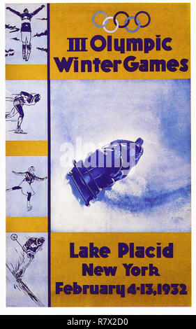 III die Olympischen Winterspiele 1932 in Lake Placid - Vintage Travel Poster Stockfoto