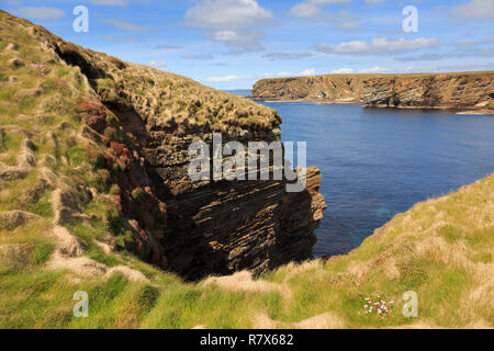 Einsame Bucht auf der felsigen Küste von der Küste weg auf seeklippen. Burwick, South Ronaldsay, Orkney Inseln, Schottland, Großbritannien, Großbritannien Stockfoto