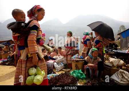 Vietnam, Lao Cai Provinz, Sapa district, COC-Markt an der Hmong Blume ly Stockfoto