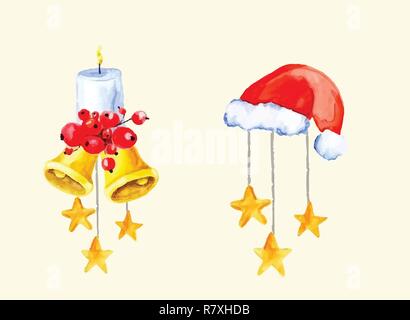 Christmas Bells. Aquarell Abbildung Stock Vektor