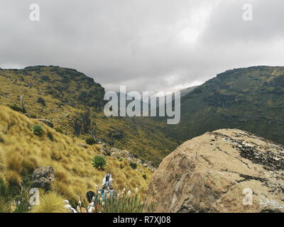 Mount Kenya teilweise von Wolken bedeckt, Mount Kenya National Park, Kenia Stockfoto